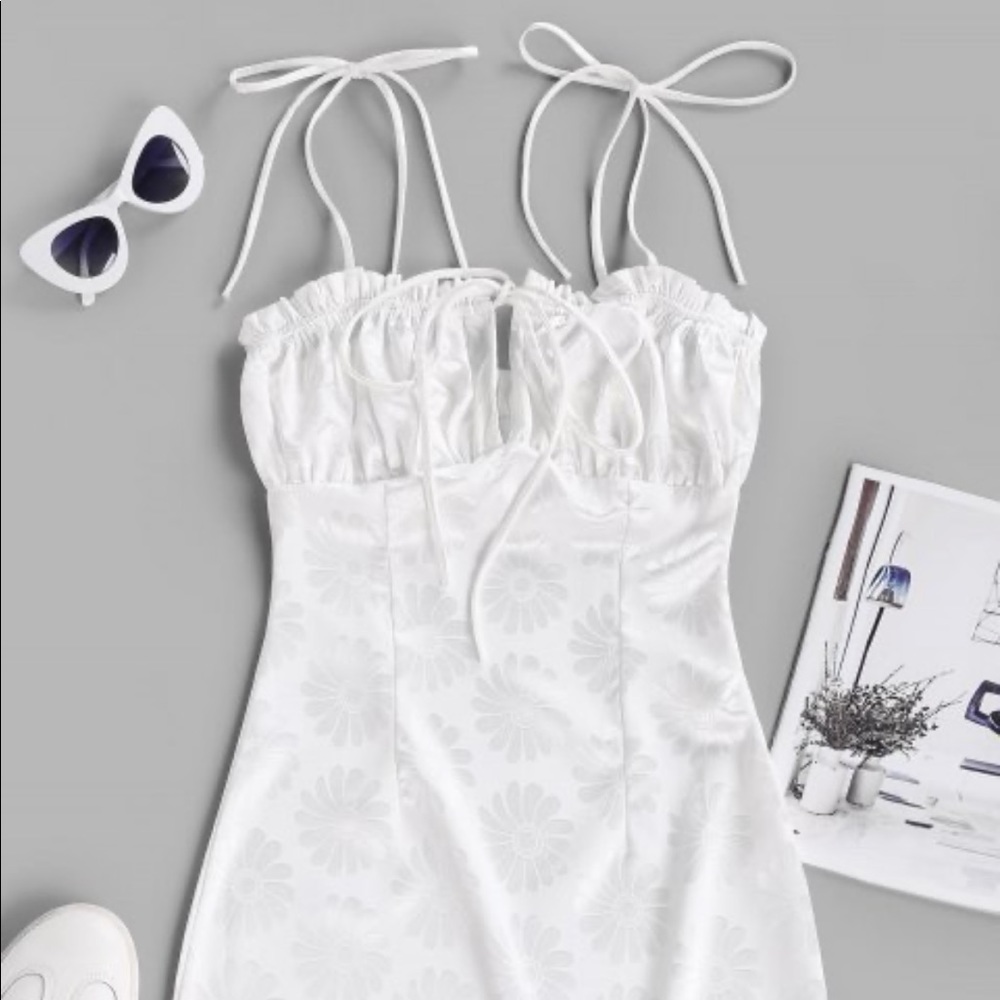 Tie Floral Jacquard Bustier Dress